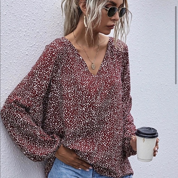 New! Printed polka dots ballon sleeves blouse - Picture 3 of 6